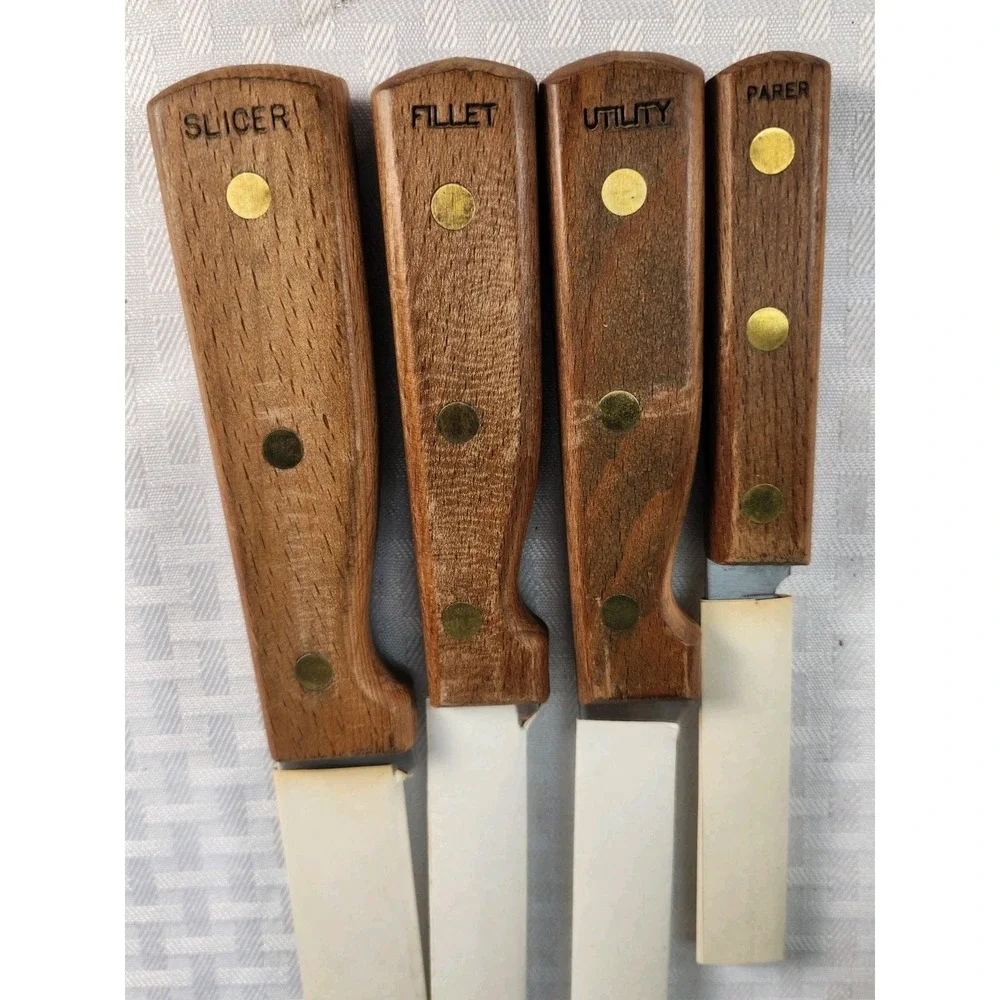 Vtg Old Homestead 5 Piece Kitchen Knife Set In Slant Counter Block Japan NEW!